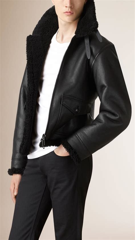 burberry shearling moto jacket|burberry leather jacket men's.